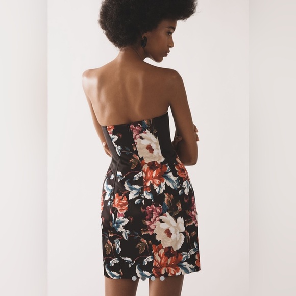 Anthropologie Floral Strapless Sculpted Mini Dress - Picture 2 of 8